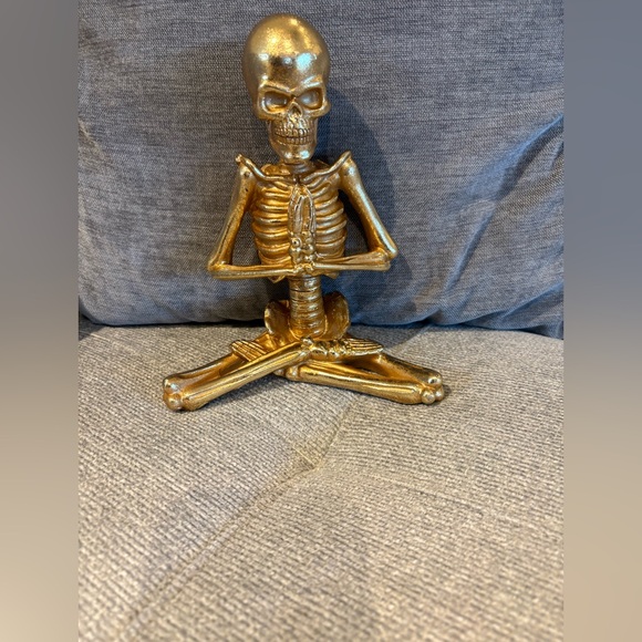 Skeleton Yoga Poses Halloween Decorations Resin Figurine Gold Color 8 In - Picture 1 of 8